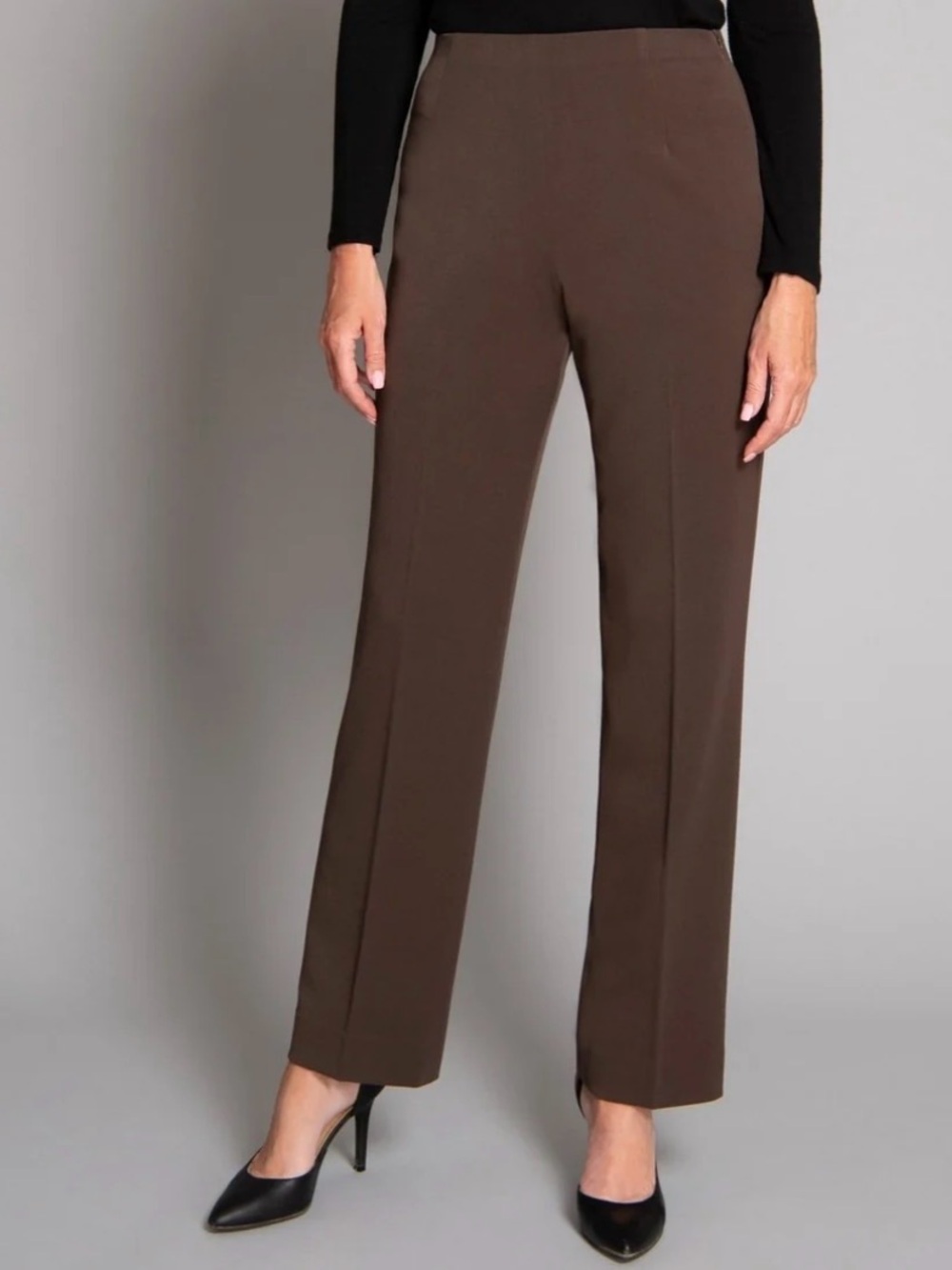 Talbots Chocolate Brown Stretch High Waist Straight Leg Side Zip Pants Size 8